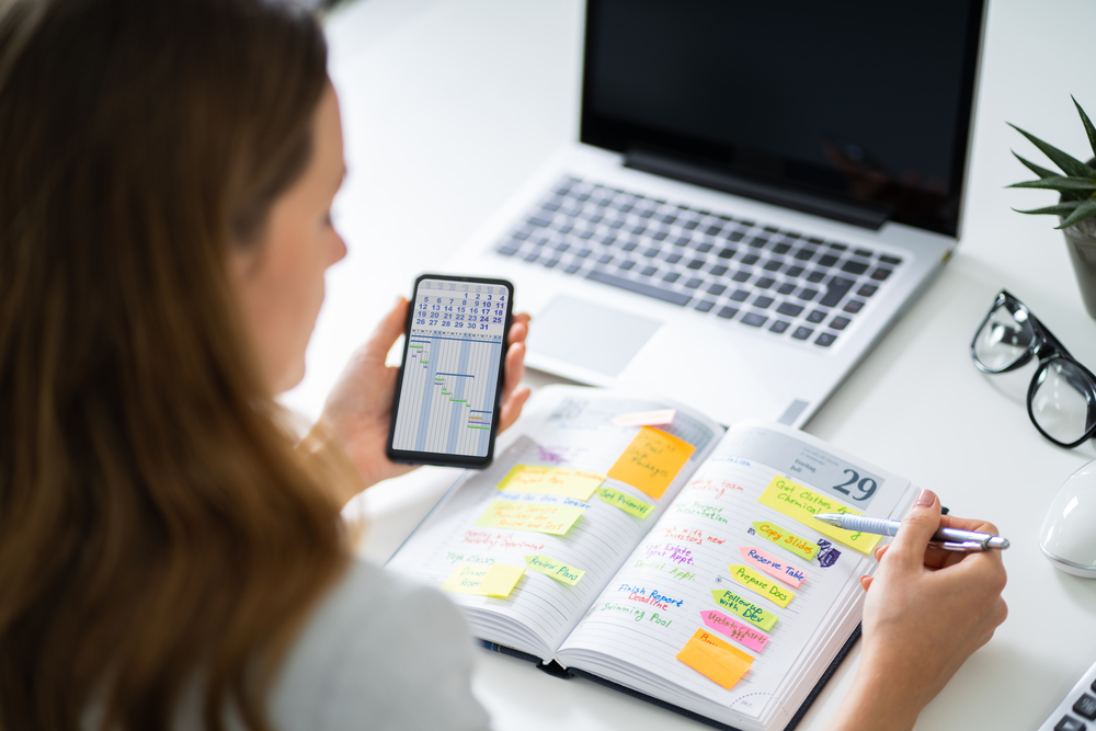 Businessperson Writing Schedule In Diary